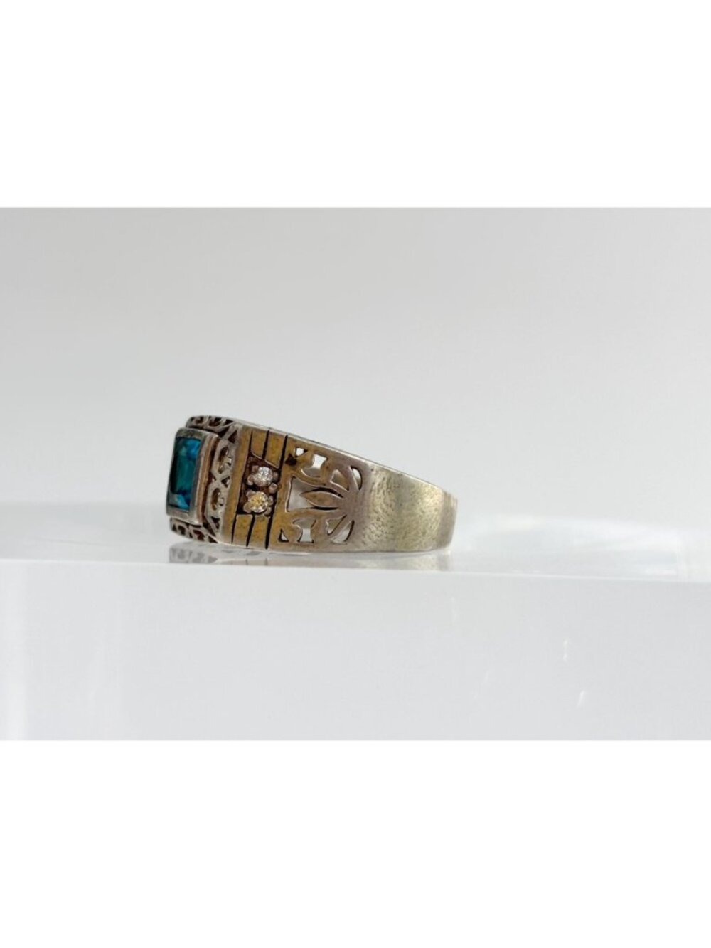 Blue Topaz Tapered Square Cut Cutout Sterling Silver 925 Vintage Ring - sz 9.5 - Picture 7 of 16